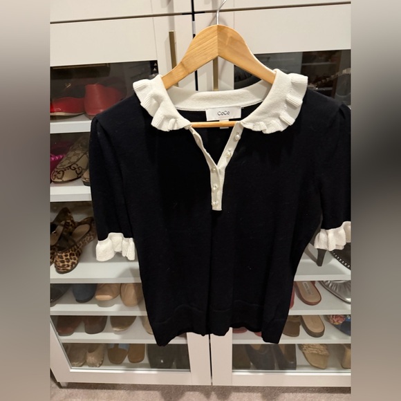 CeCe Black Top with White Ruffle Details - Picture 3 of 6